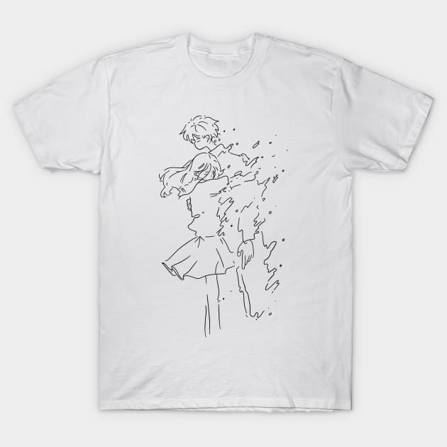 girl and boy hugging getting blown away by the wind T-Shirt by saraholiveira06